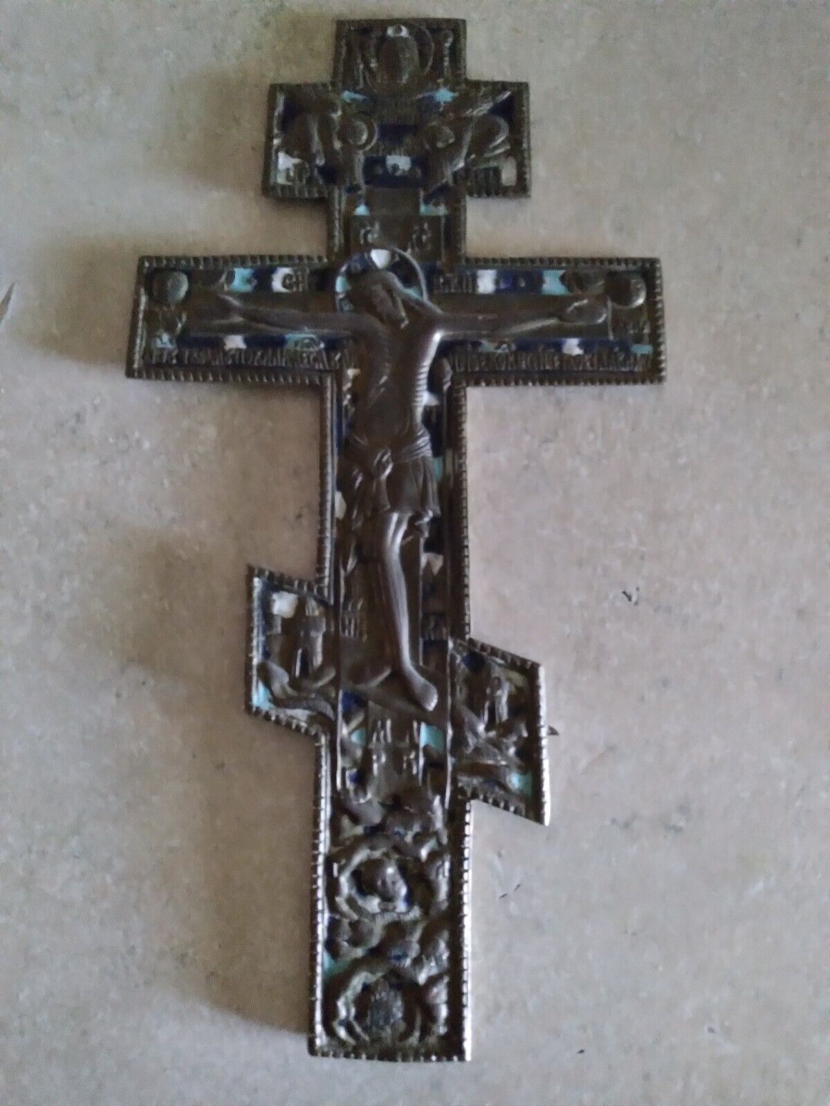Big Russian Orthodox Cross-Crucifix,Cast Brass XIX century appr. 13.75 x 7.35