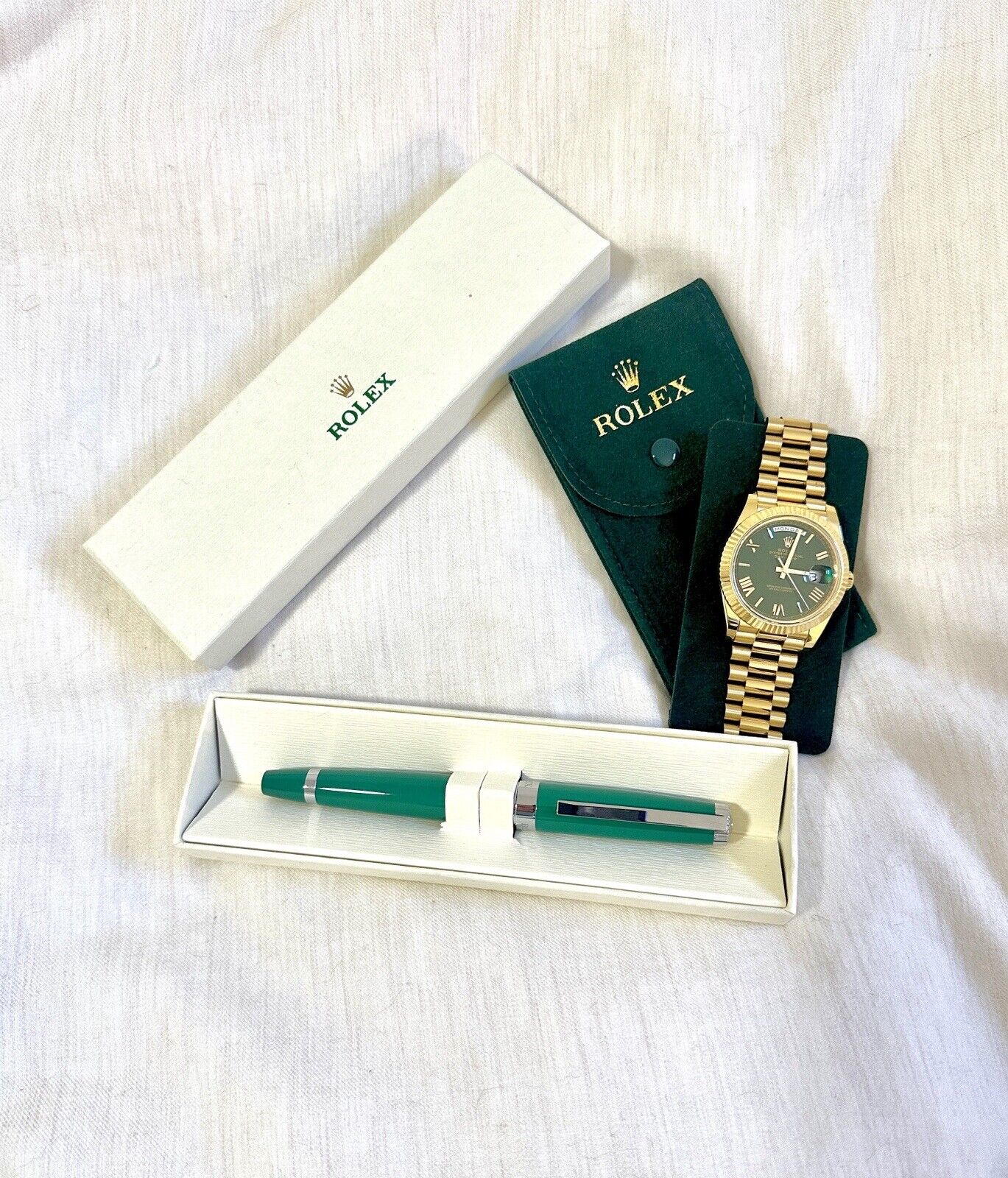 Rolex Pen Executive Green Ballpoint AD Gift With Service Pouch
