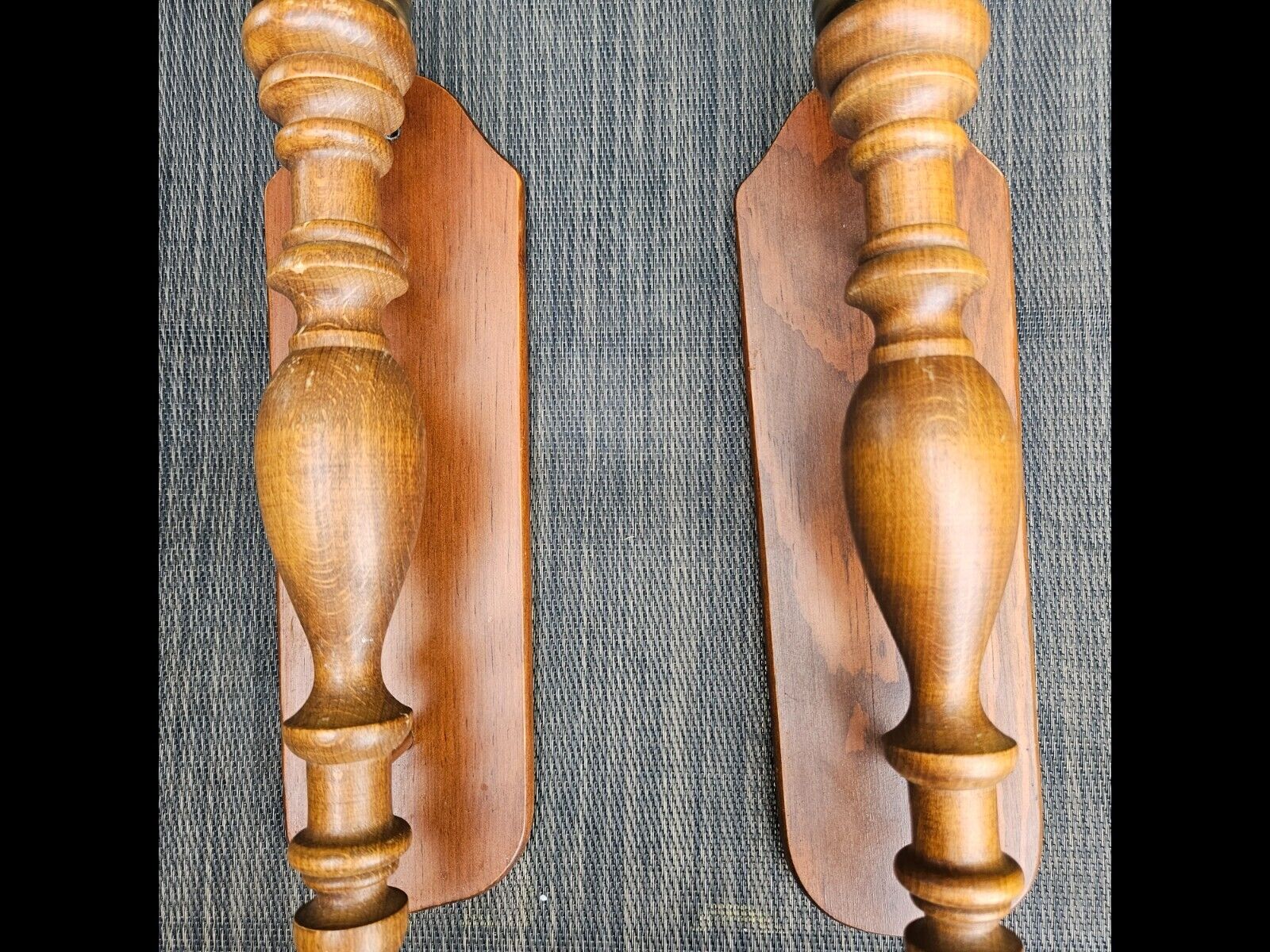 Vintage Pair of Wood Candle Holder Sconces With Brass Wall Home Decor
