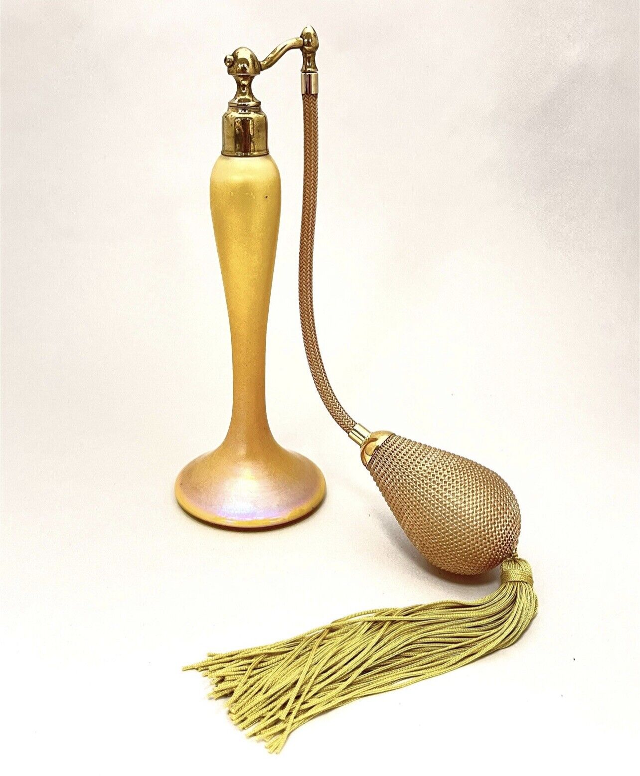 Durand Glass Atomizer Gold Marigold 8”H Antique Scent Perfume Bottle