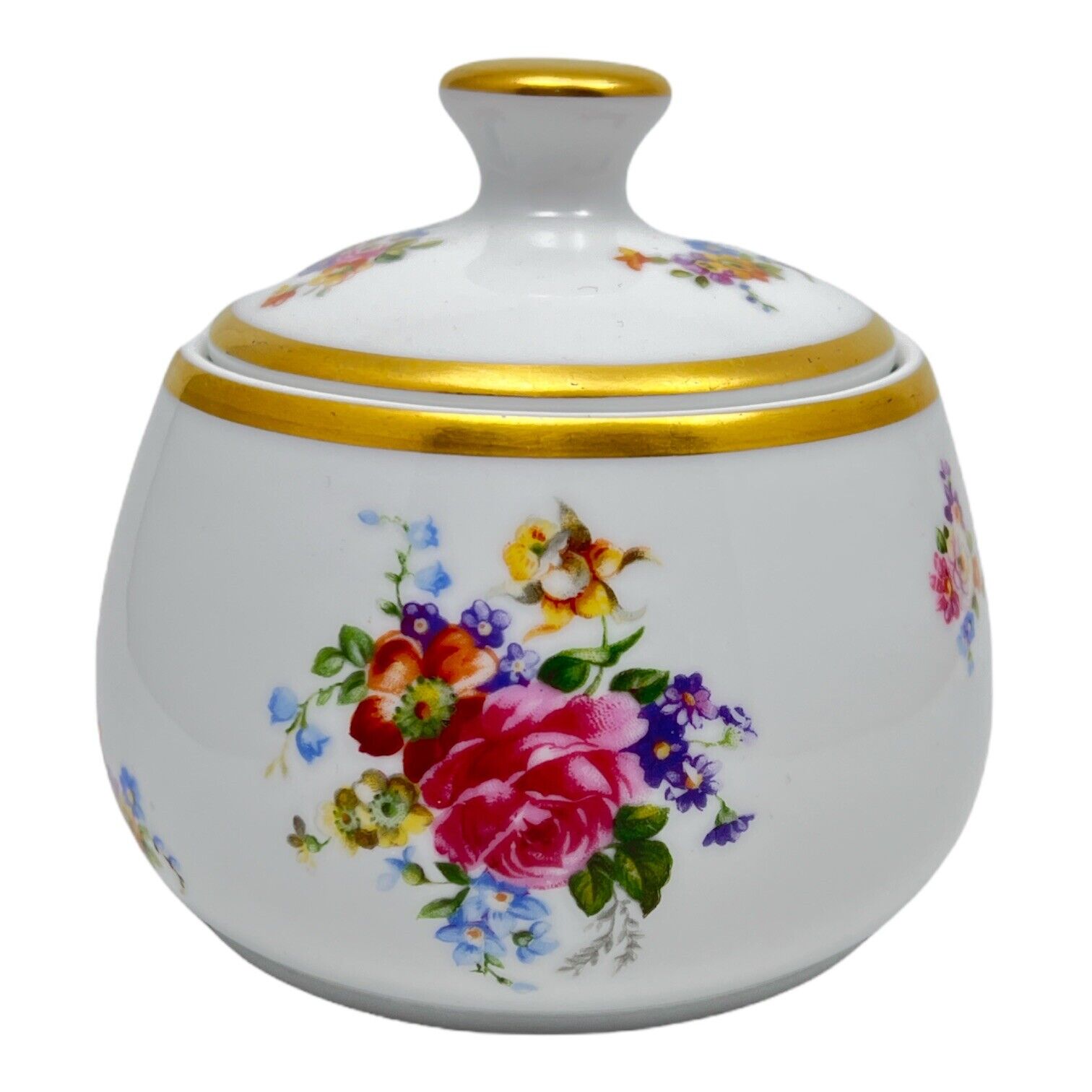Porcelain de Baudour Sugar Bowl Floral Covered Gold Trim Cerabel Belgium