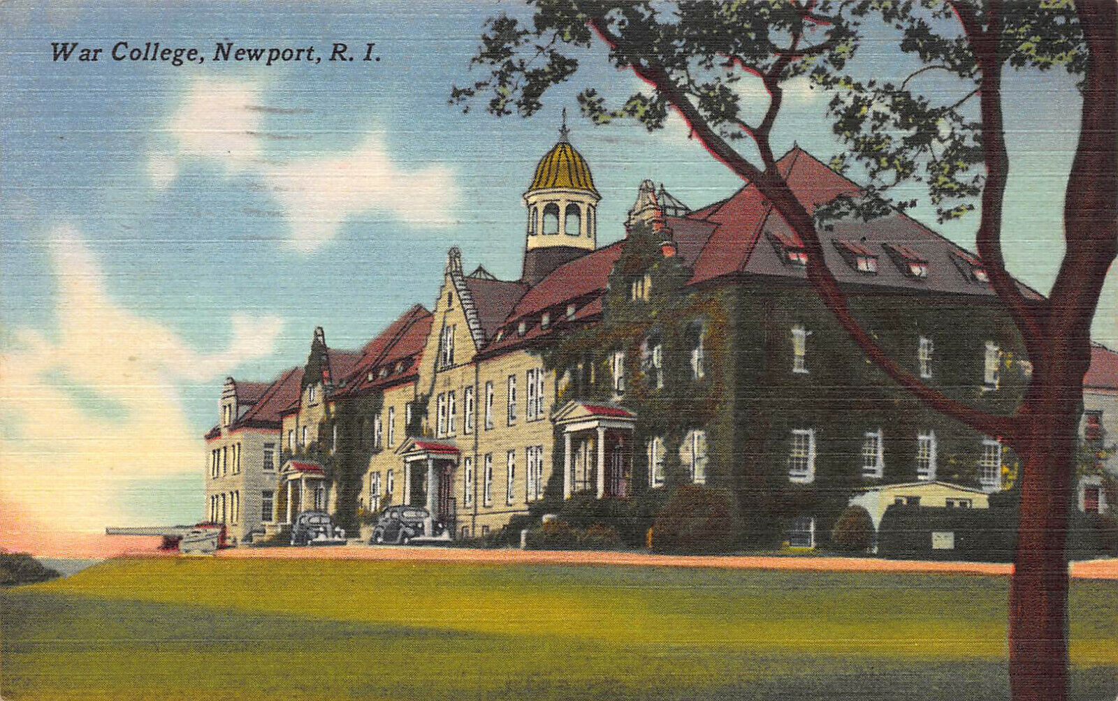 War College, Newport, Rhode Island, Early Linen Postcard, Used in 1951