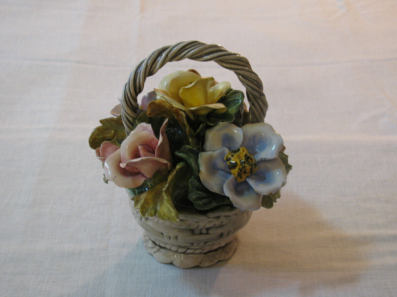 Vtg Bassano Italy Porcelain Basket of Flowers Figurine rr