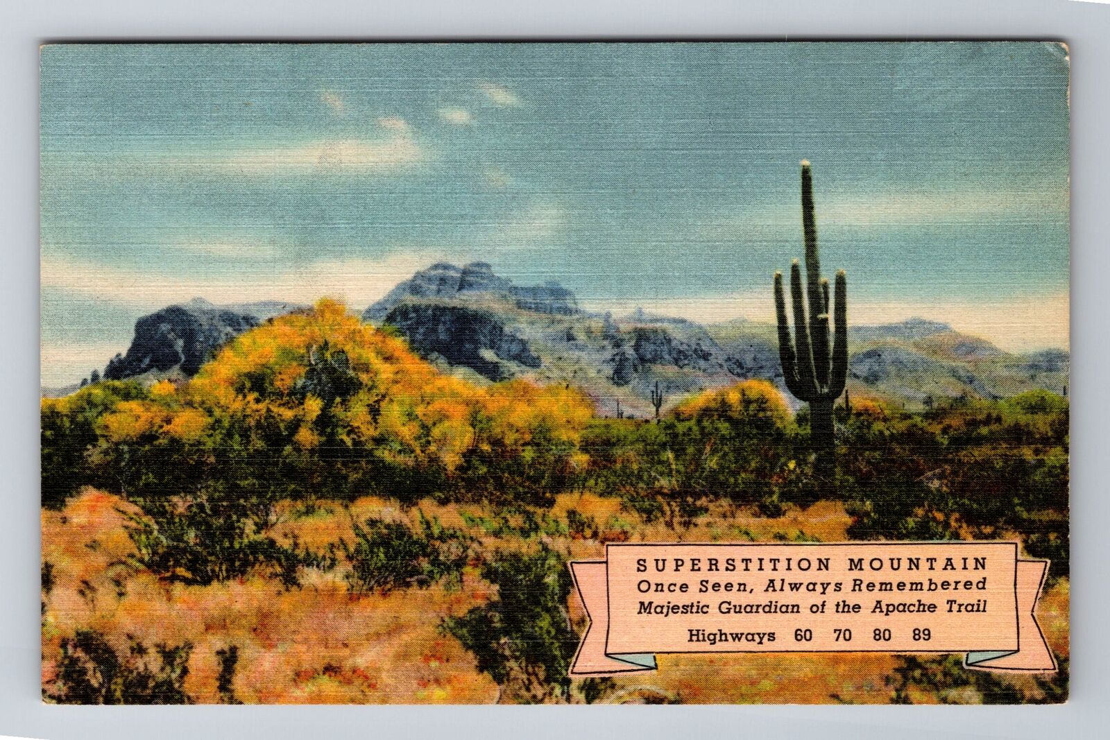 AZ-Arizona, Superstition Mountain, Antique, Vintage Souvenir Postcard
