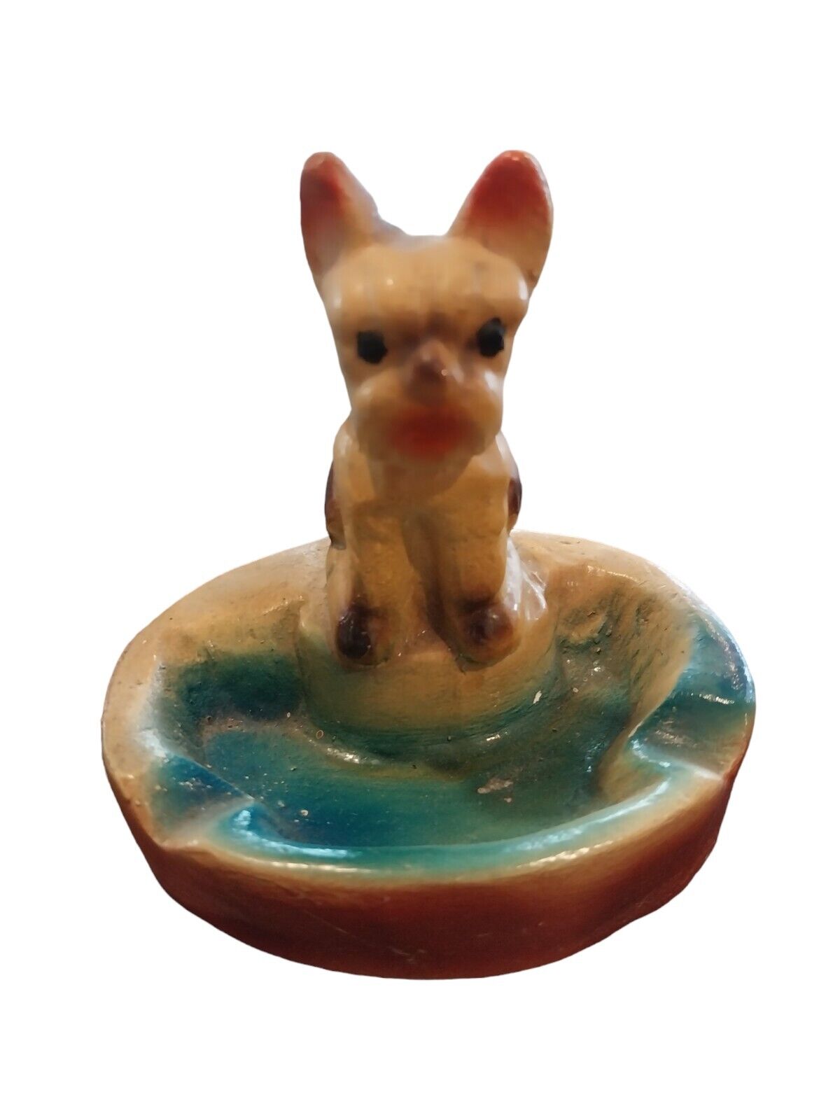 Vintage Carnival Chalkware Dog Ashtray French Bulldog Trinket Dish Jewelry Coins