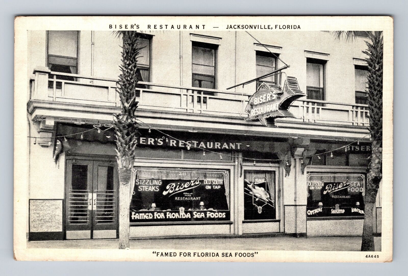 Jacksonville FL-Florida, Biser's Restaurant Advertising Antique Vintage Postcard