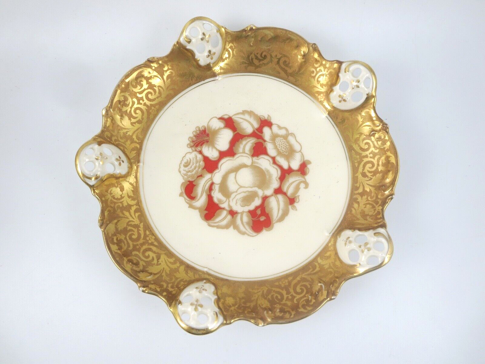 ROSENTHAL 1884 KRONACH-GERMANY MOLIERE ROSEMARIE GOLD RED PORCELAIN PLATE BOWL
