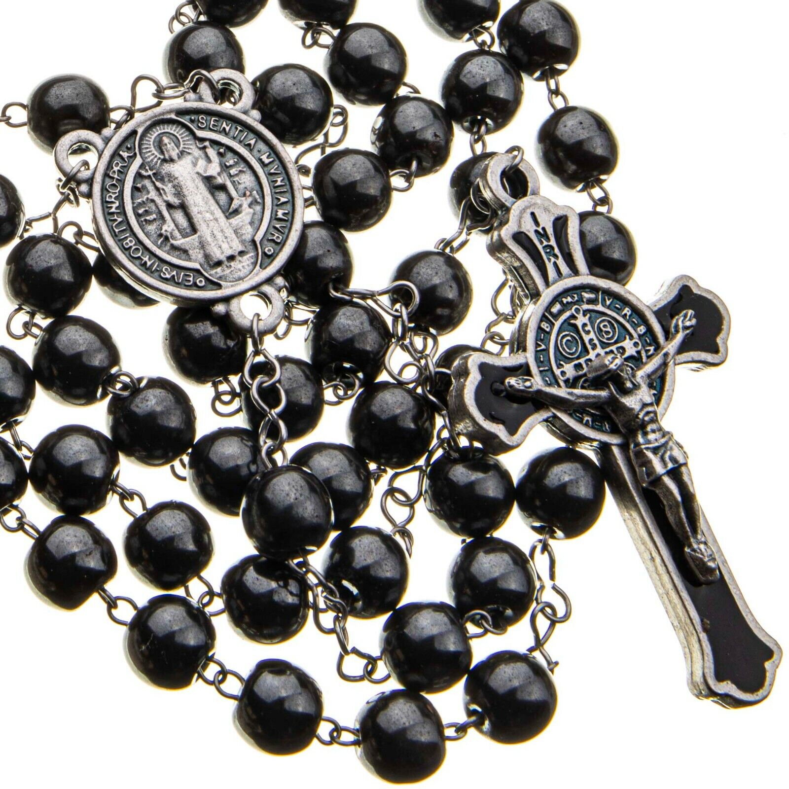 St Benedict Rosary Catholic Black Round Hematite 7mm Beads 21\