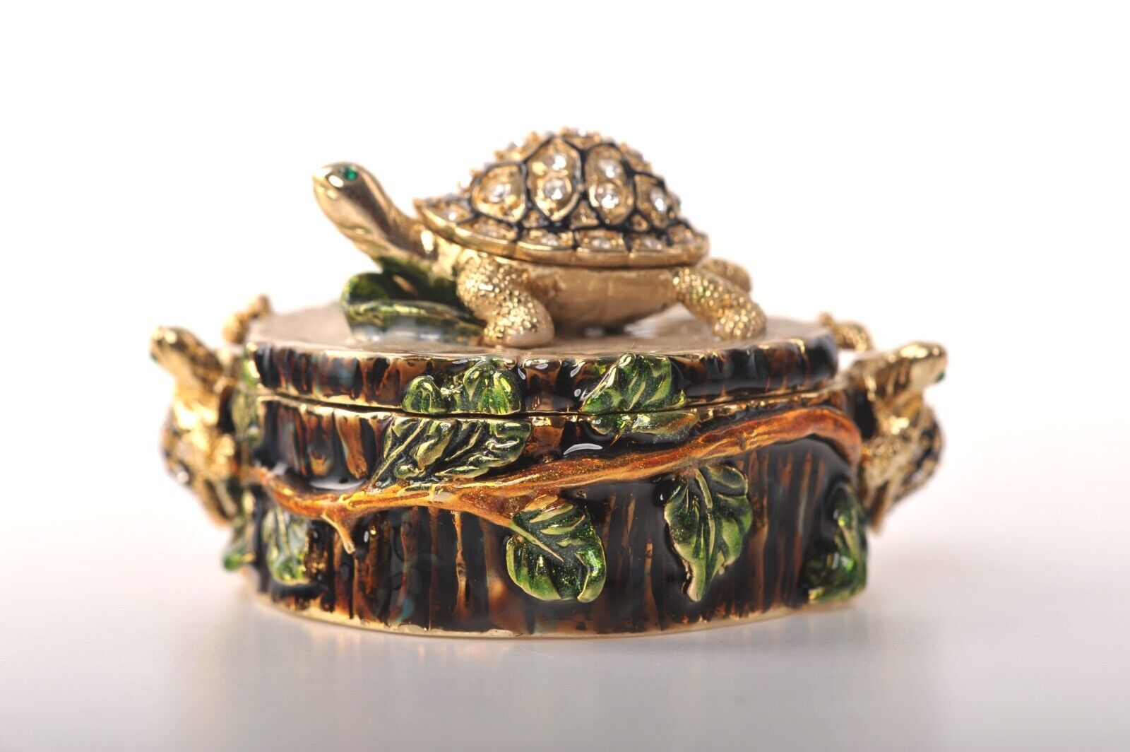 Keren Kopal  Turtles on Tree Trunk Trinket Box Decorated with Austrian Crystals