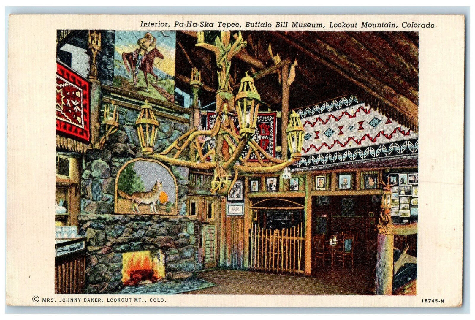 1950 Interior Pa-Ha-Ska Tepee Buffalo Bill Museum Lookout Mountain CO Postcard