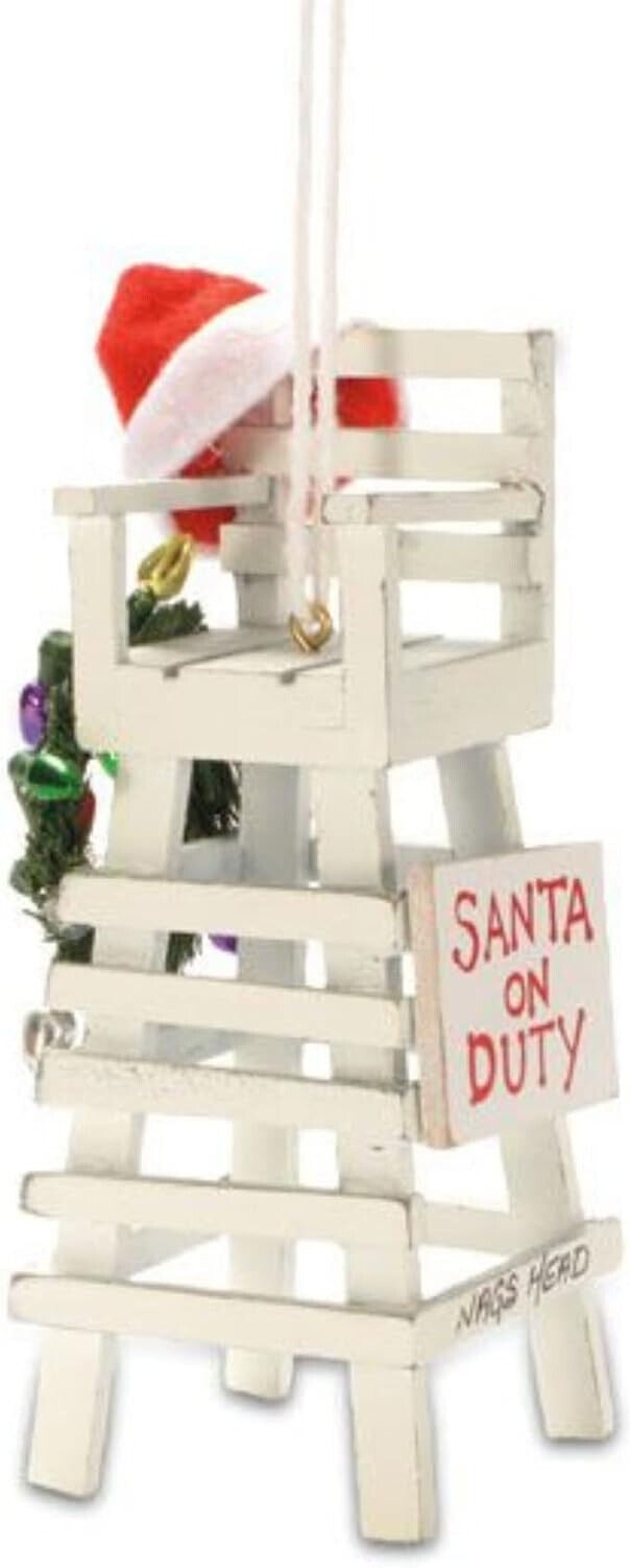 Santa On Duty Lifeguard Chair Hanging Christmas Ornament, Festive Nautical Decor