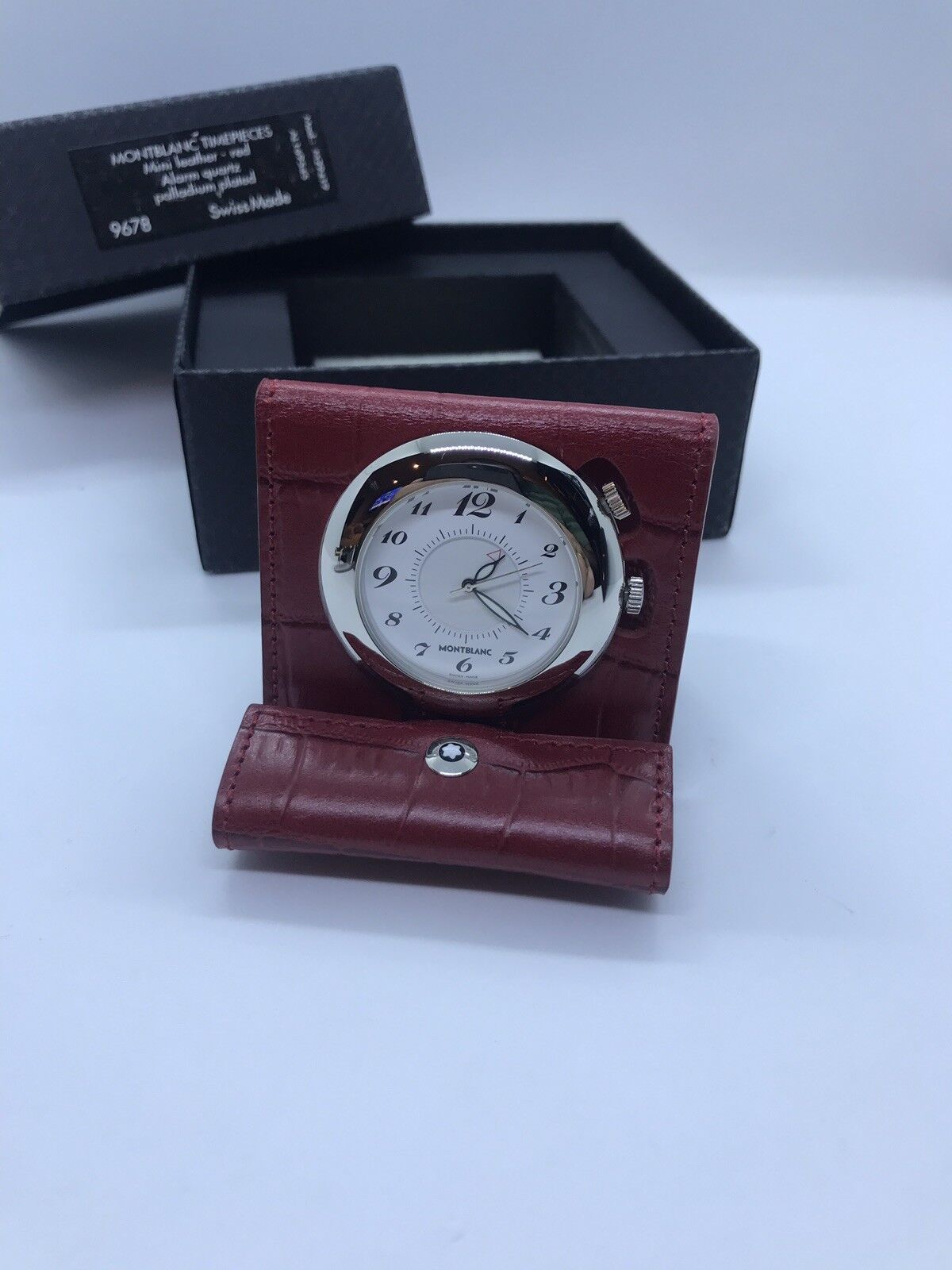 Mont Blanc Timepieces Mini Leather Red Alarm Quartz Palladium Plated M29419