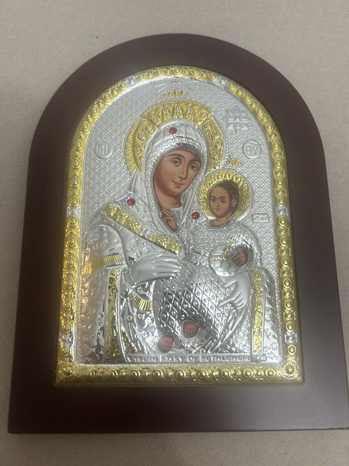 Virgin Mary of Bethlehem silver icon big size 25*33cm from jerusalem