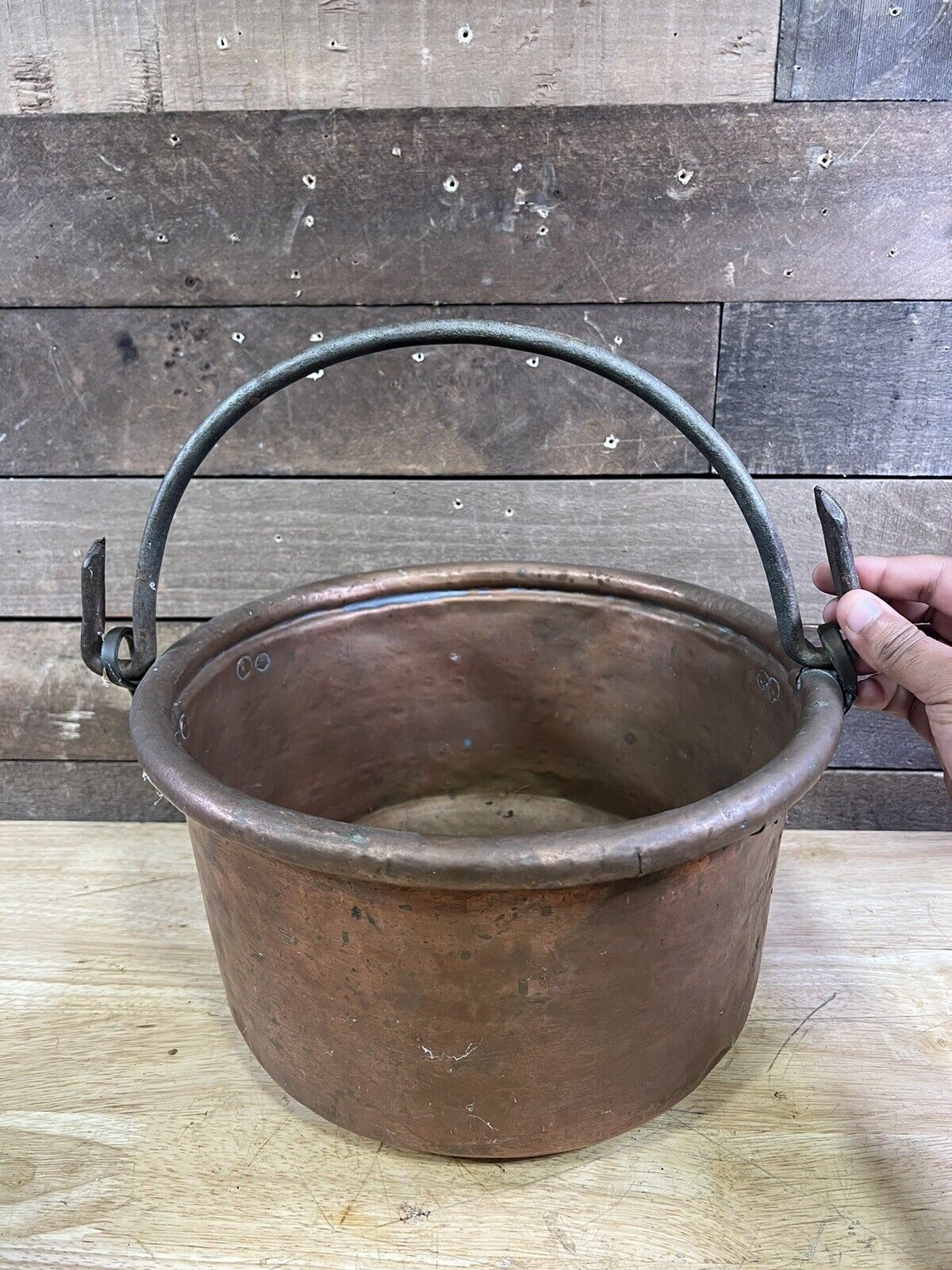 Antique Primitive Copper Pot With Handle