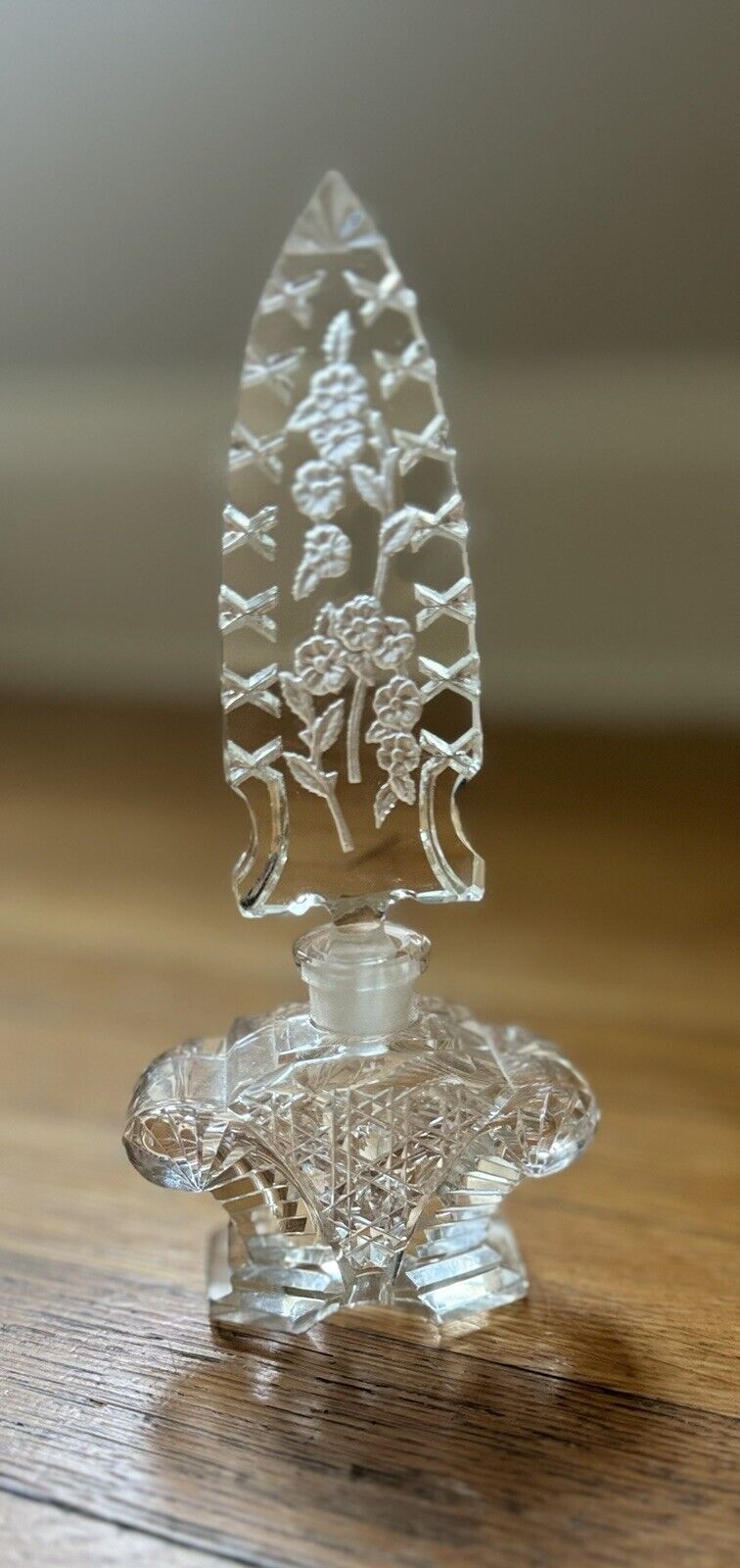 Exceptional Czech Perfume Bottle With Carved Flowers Art Deco
