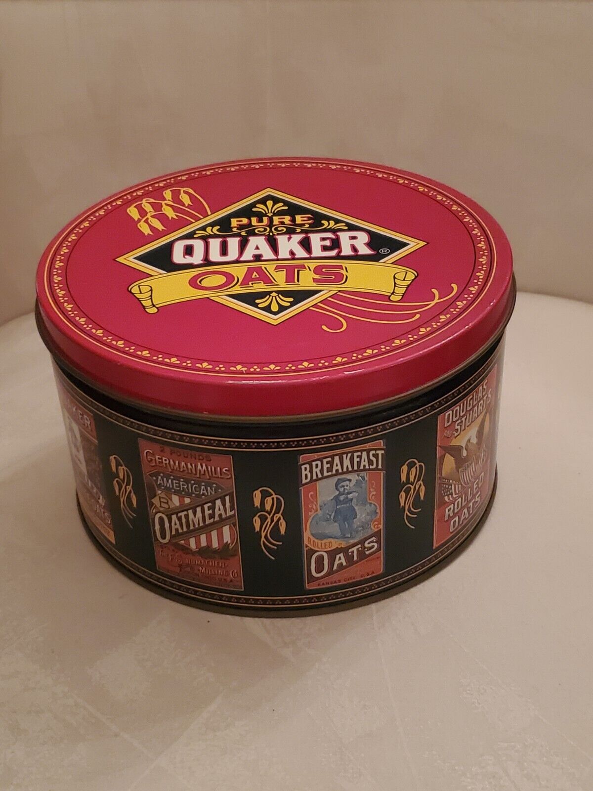Vintage Quacker Oats Tin Measures Approximately 4 1/4 Tall  X 7 1/8 In In...