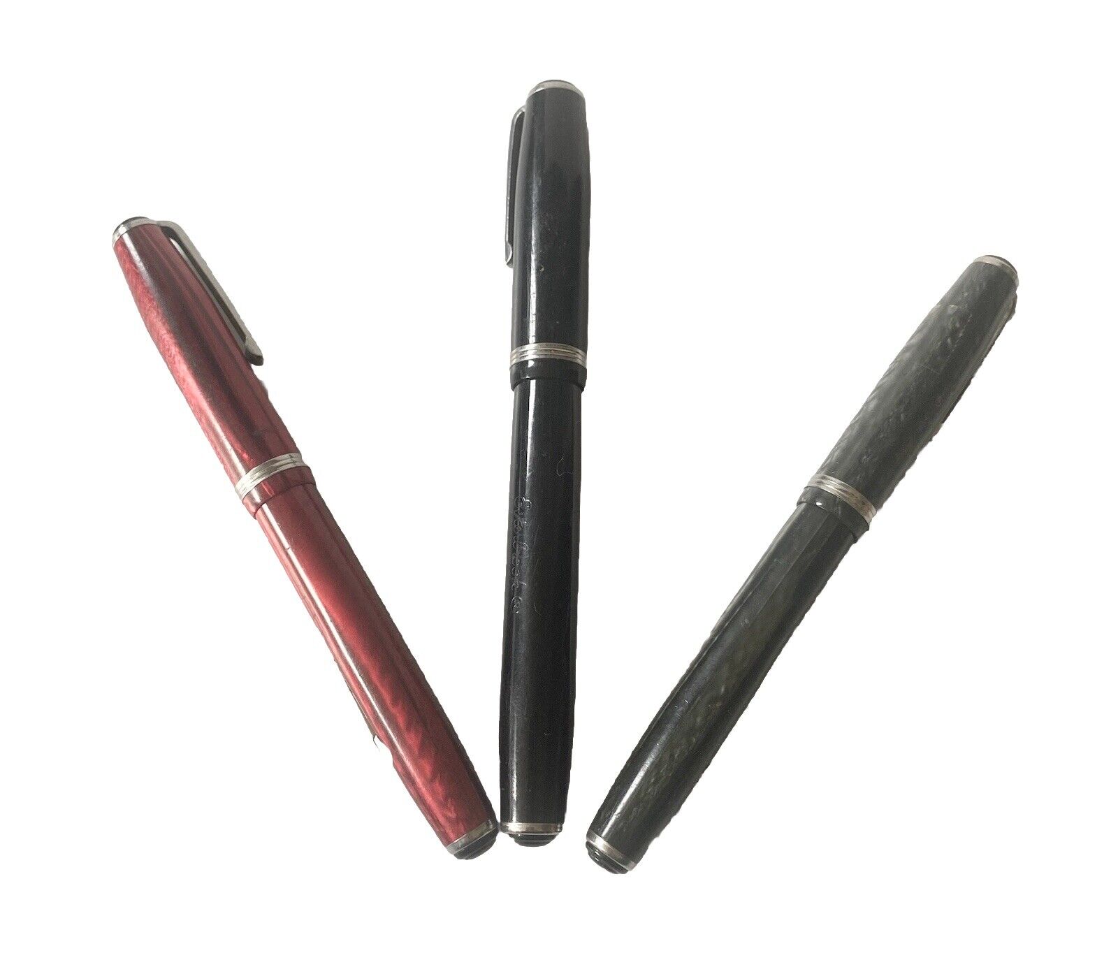 Lot Of 3 Vintage Esterbrook Fountain Pens Burgundy Red, Gray Black w Nibs