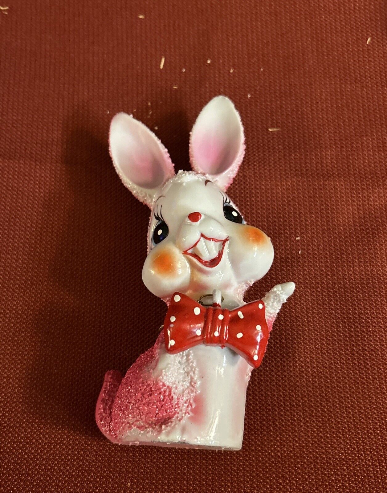Vintage 1950's Pink Sugared Bunny Rabbit Spring Easter Japan Porcelain Kitsch 7”