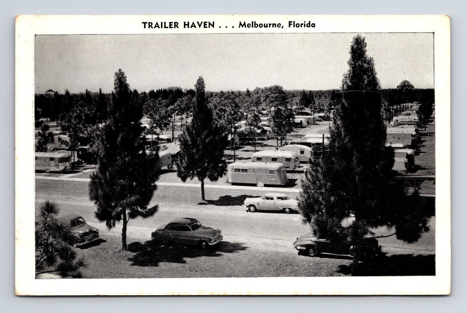 Trailer Haven Trailer Park Old Cars AirStream Melbourne Florida FL Postcard