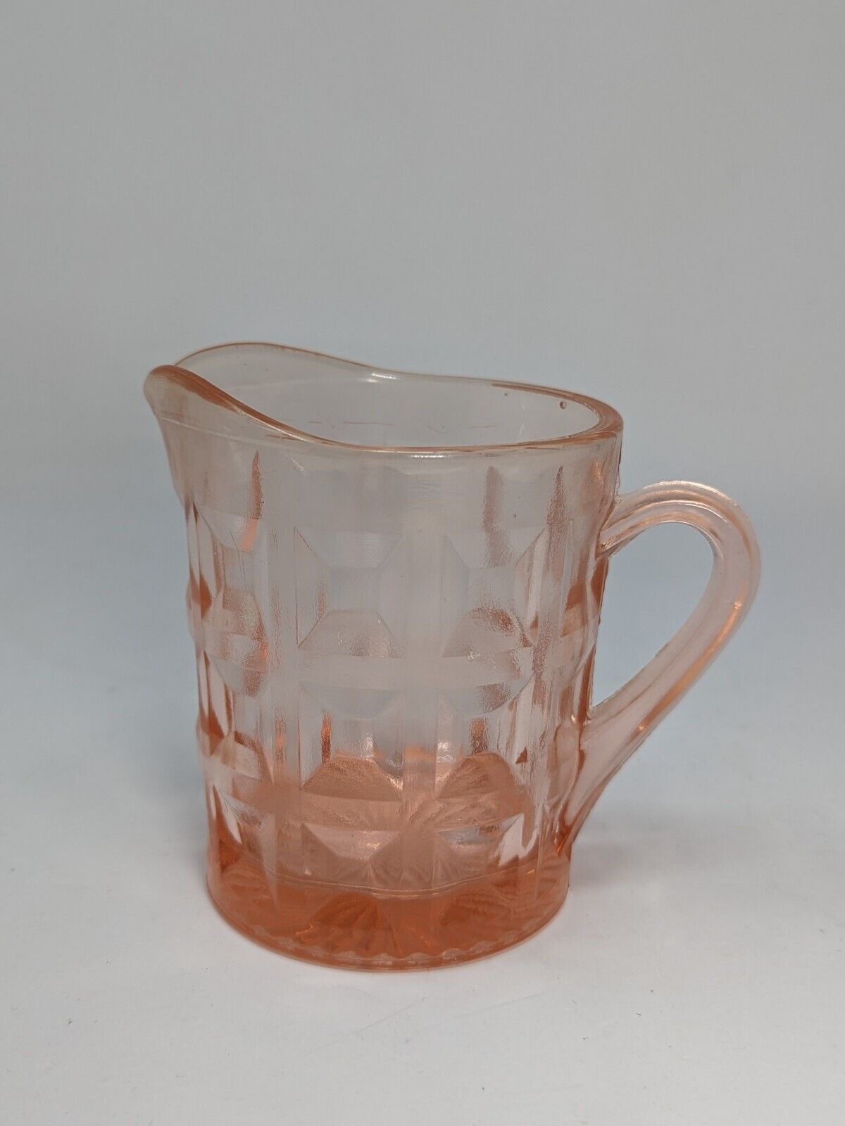 Pink Peach Depression Glass Creamer with Cube Design 