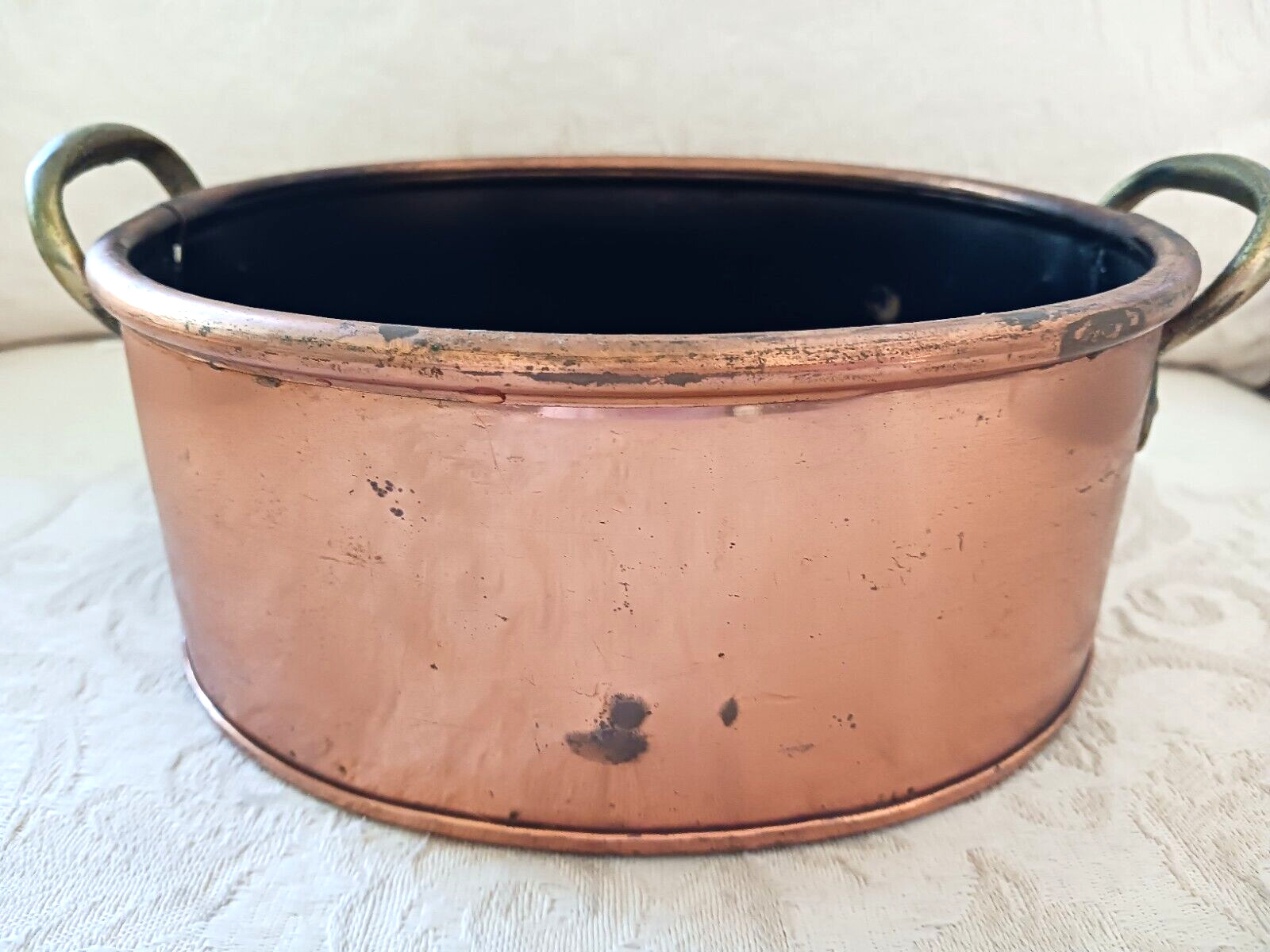 Vtg Craftsman Copper Planter Trough Bowl Oval Tub w Handles Handmade in England