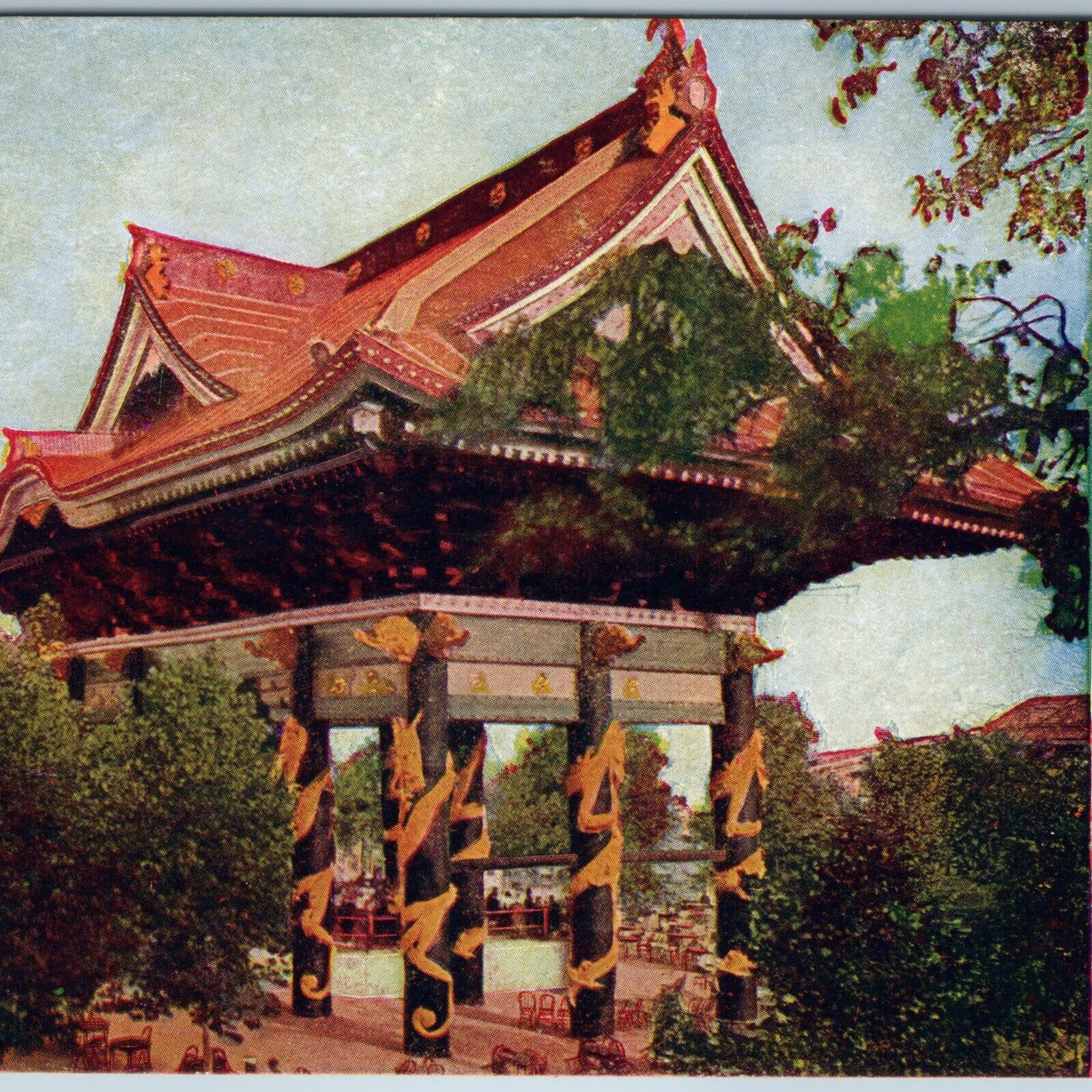 c1910s Tokyo, Japan Tea House Bamboo Temple Color Litho Photo Unposted PC A196