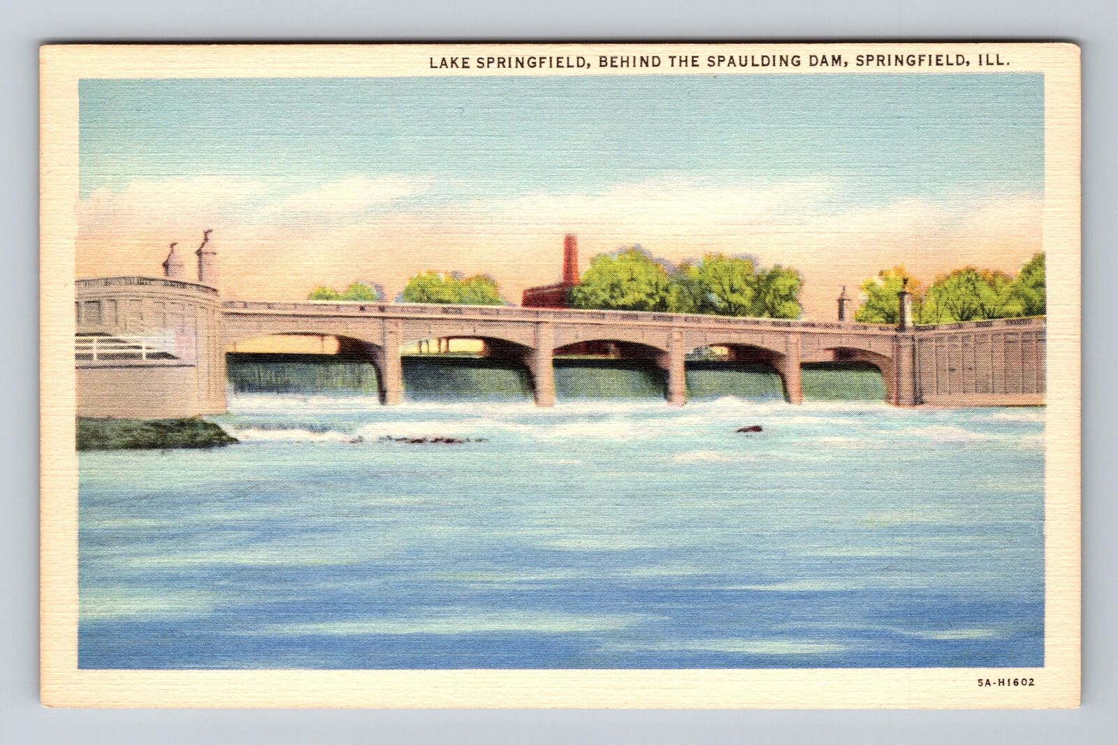 Springfield IL-Illinois, Lake Springfield, Spaulding Dam Vintage Postcard