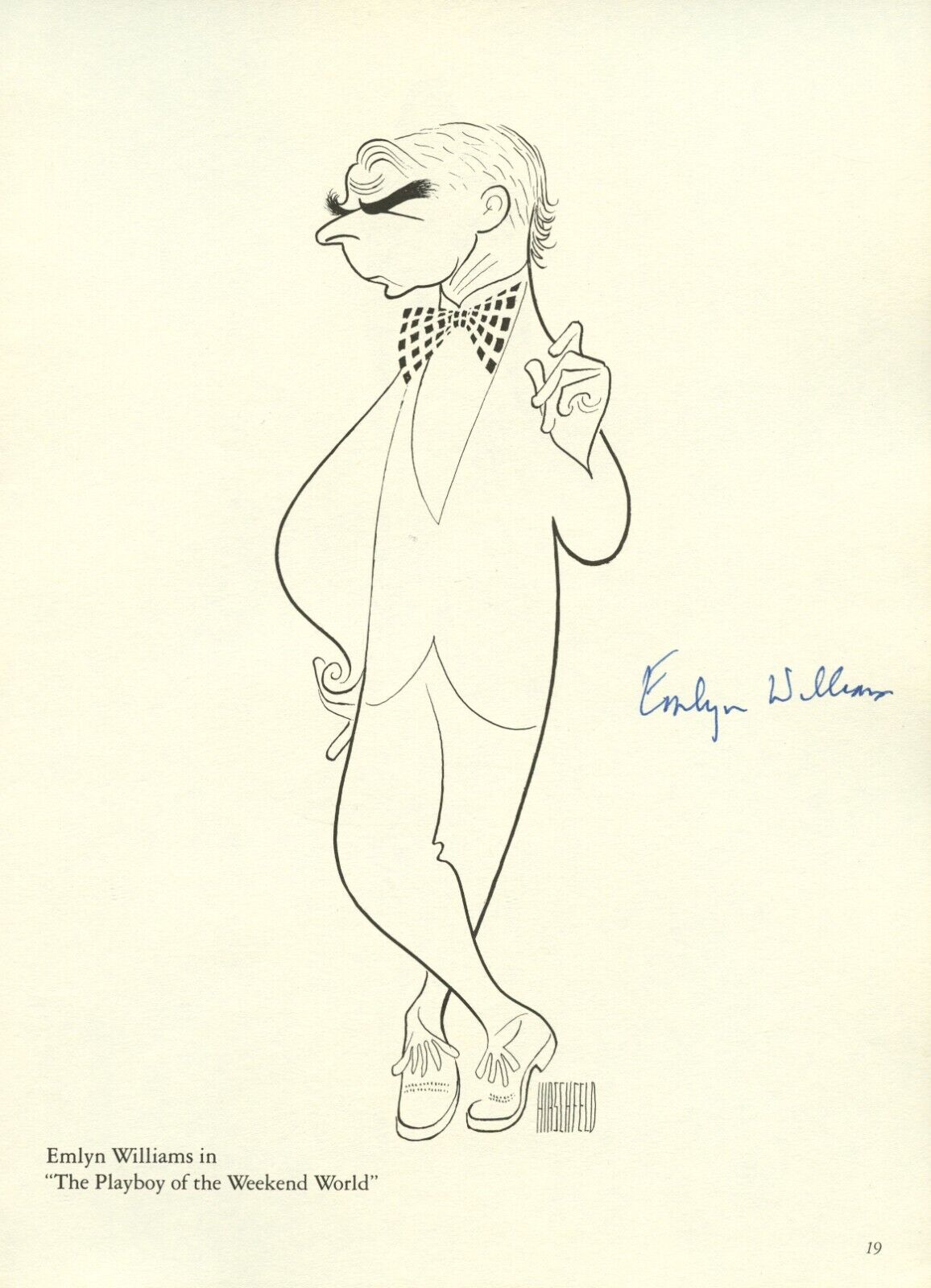 Emlyn Williams d1987 signed autograph 8x11 Page from Al HIRSCHFELD Sketch Book