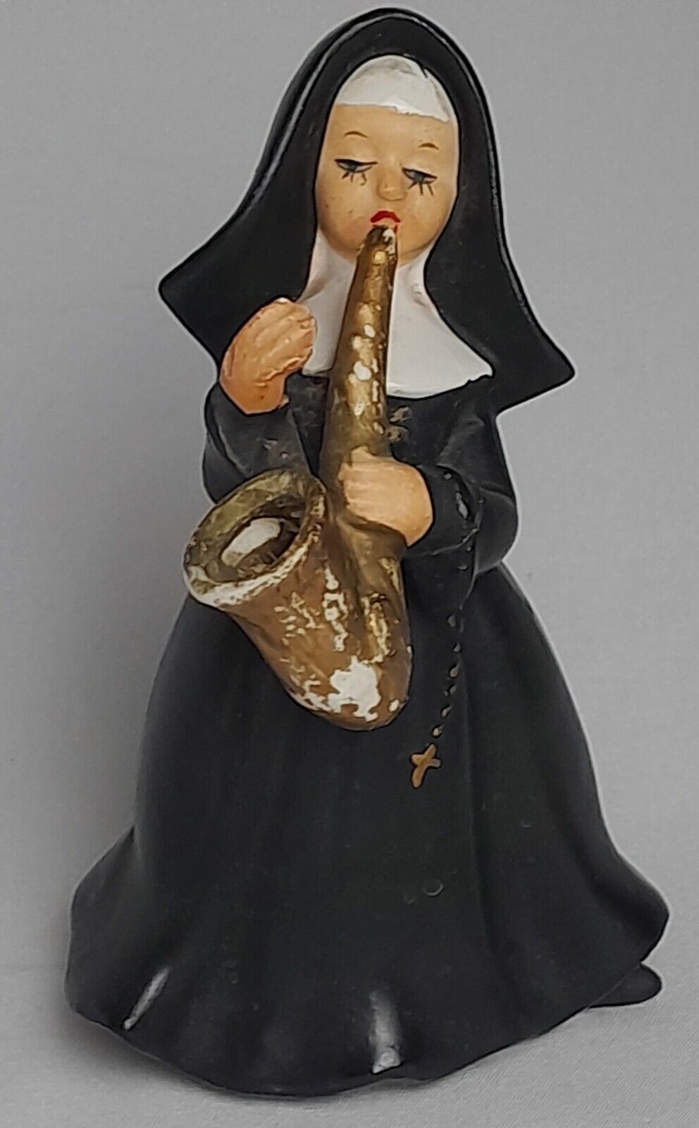Napcoware Porcelain Nun playing Saxophone Figurine #7129 Made in Taiwan