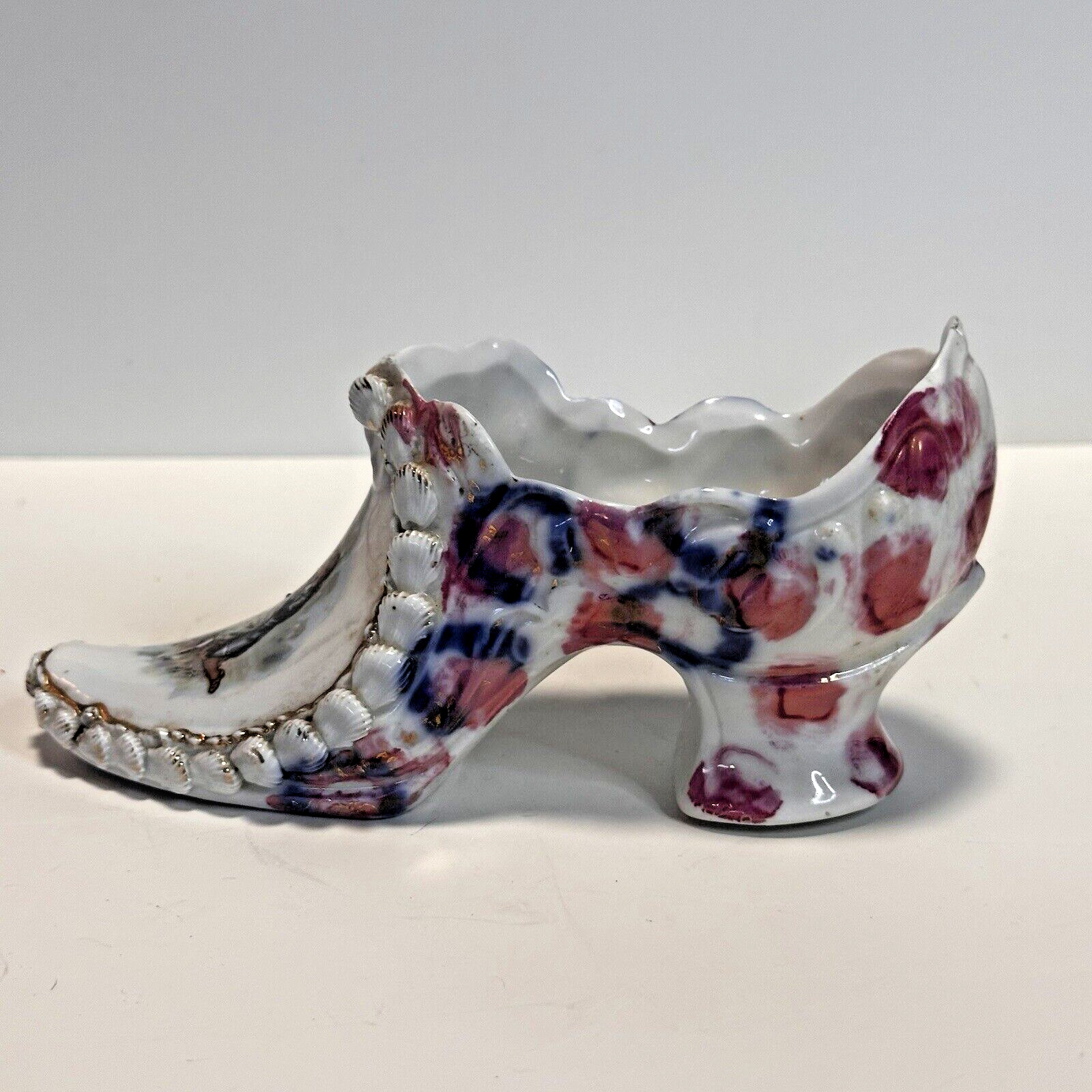 Vintage Victorian Shoe Planter Vase Floral Hand Painted Ceramic Porcelain Japan