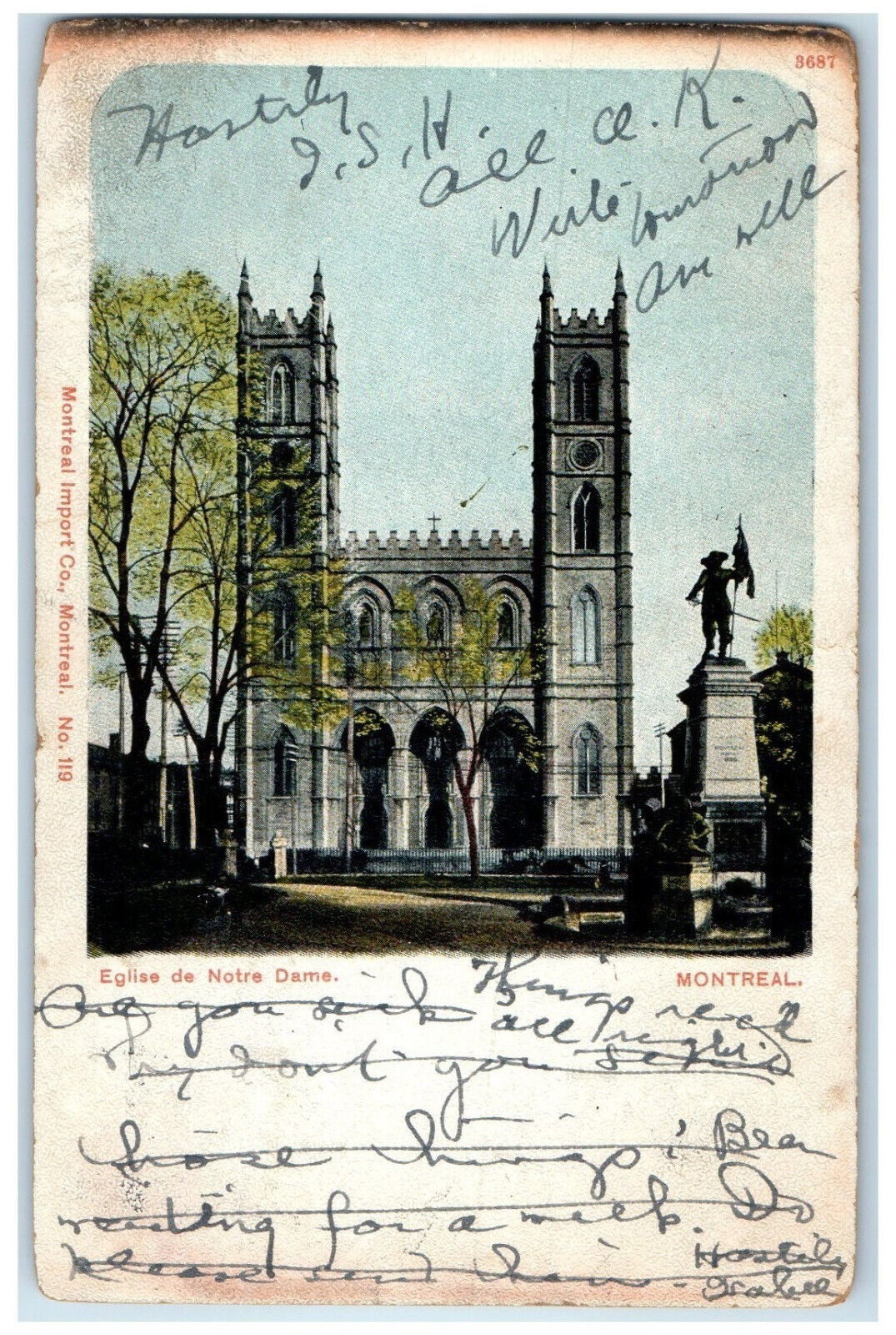 1908 Eglise De Notre Dame Montreal Quebec Canada Bellefonte PA Postcard