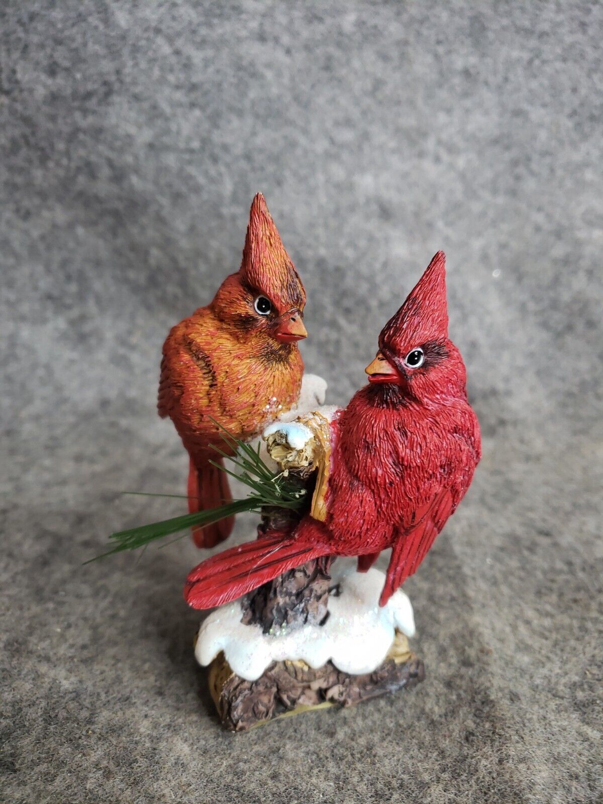 Vintage Cardinal Birds on Snow Capped Tree Branch Home Decor Decoration Figurine