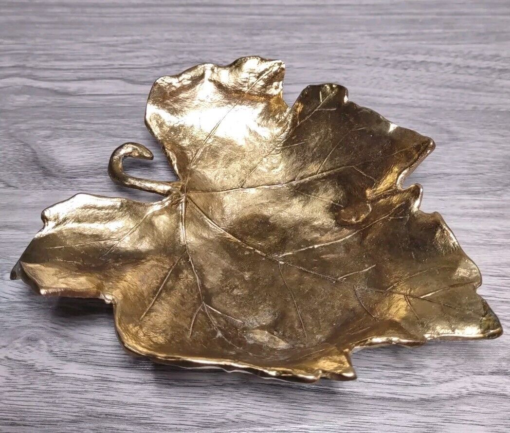 Vintage Solid Brass? Leaf Shaped Trinket Dish Catch it All Tray 6\