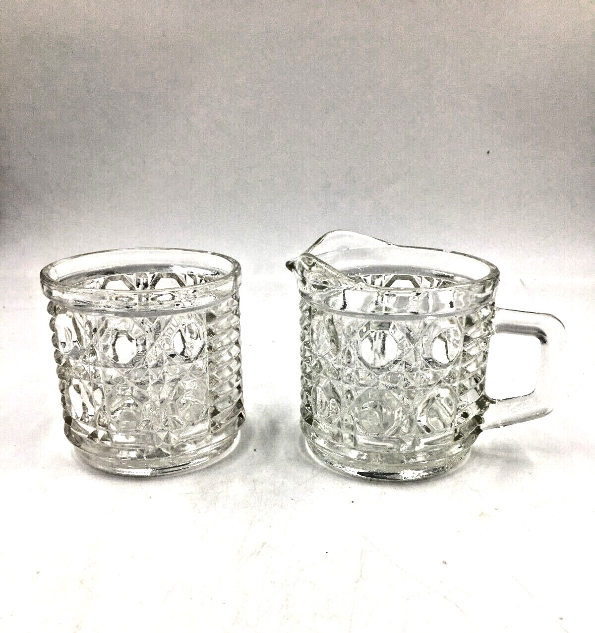 Vintage Federal Clear Glass Windsor Button and Cane Creamer & Open Sugar Bowl