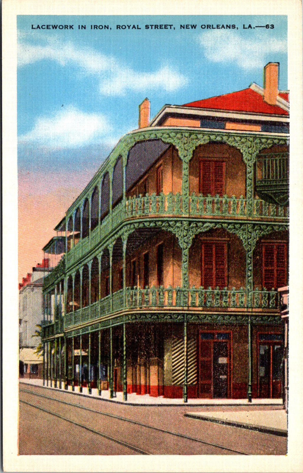 New Orleans Louisiana LA Lacework in Iron Royal Street Vintage 1940s Postcard