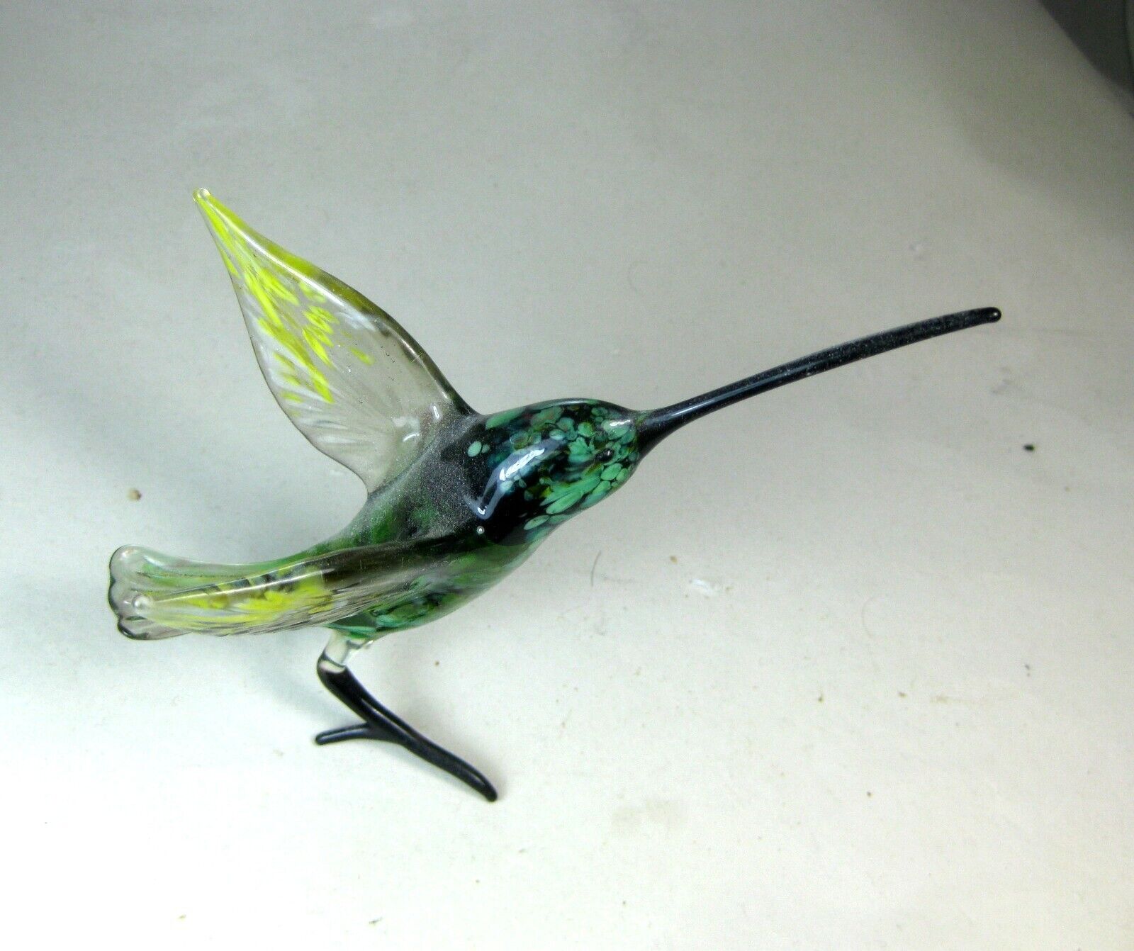 blown glass animal bird hummingbird   murano figurine ornament   art yellow