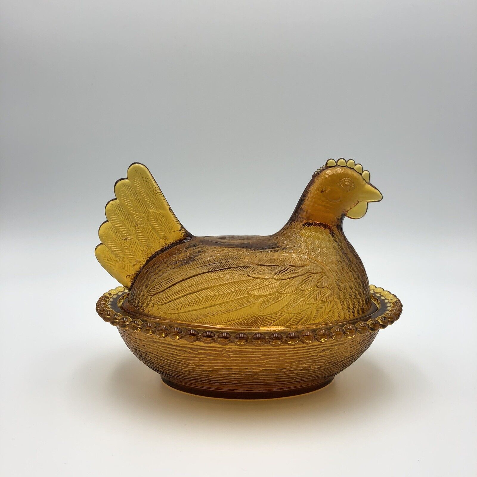 Vintage Indiana Glass Amber Brown Hen On Nest Hon Covered Candy Dish