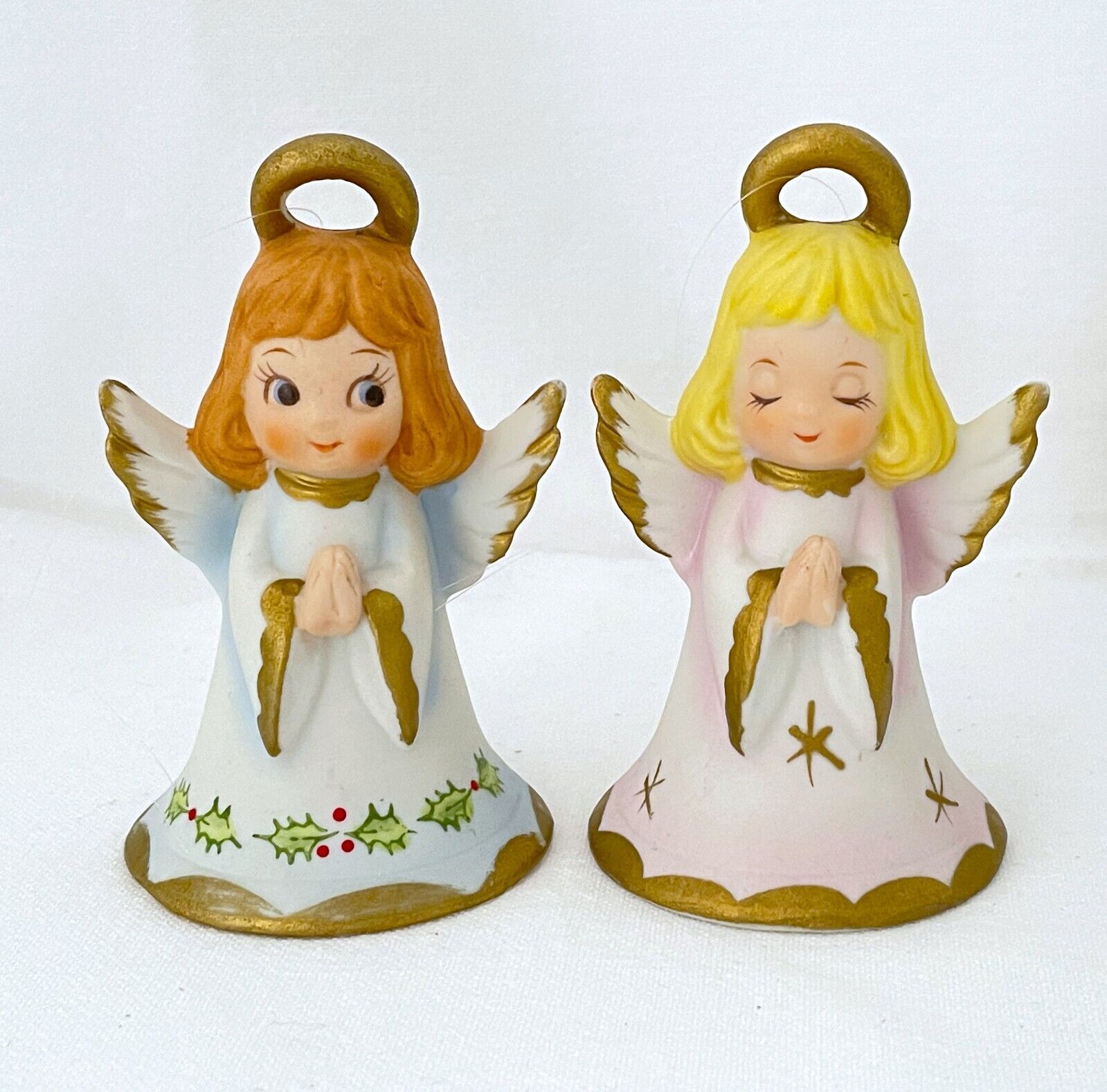 2 Vintage Lefton Praying Angel Christmas Bells