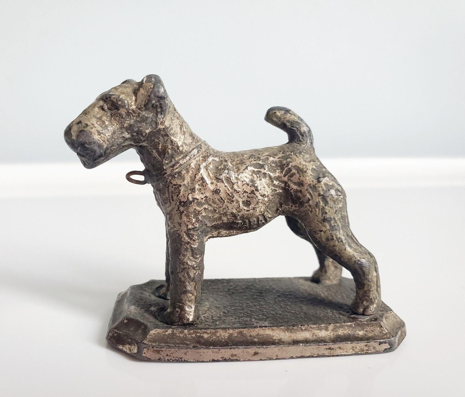 VINTAGE MADE IN JAPAN PEWTER AIREDALE TERRIER FOX DOG STATUE SMALL 