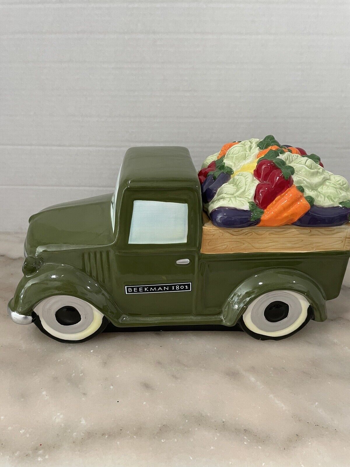 Farmers Market Green Truck Ceramic Cookie Jar- 12”x7” Beekman 1802 Classic Truck