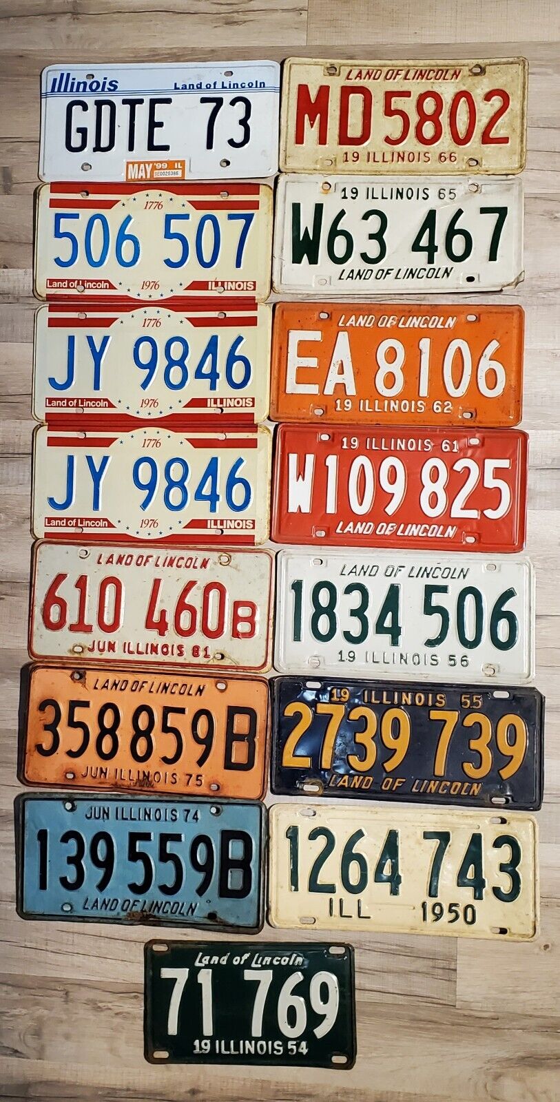 Vintage Lot 15 Illinois IL License Plates Tags Metal 1950-1999 Land Of Lincoln