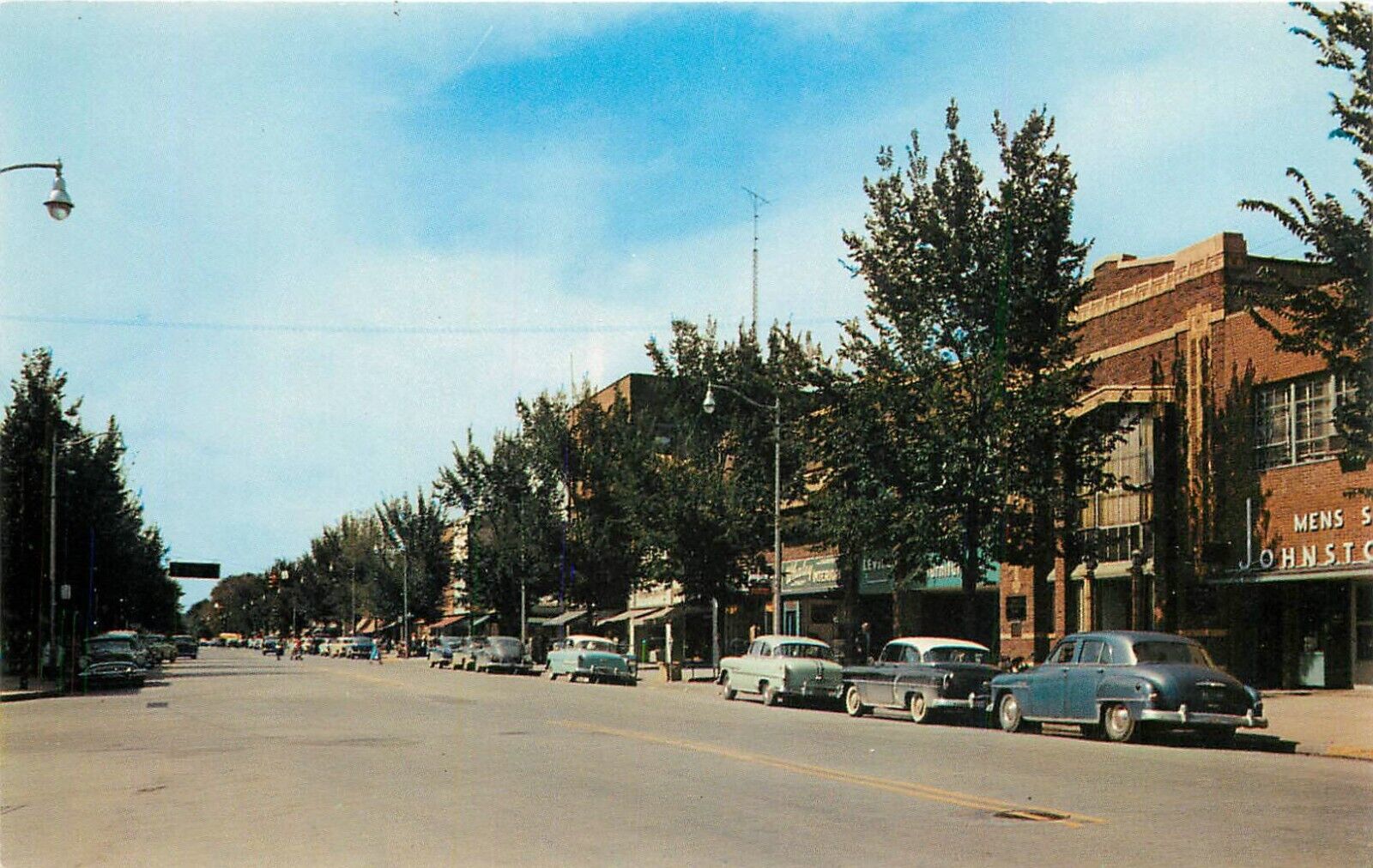 c1950s Johnston's Men's Store, Main Street, Midland, Michigan Postcard