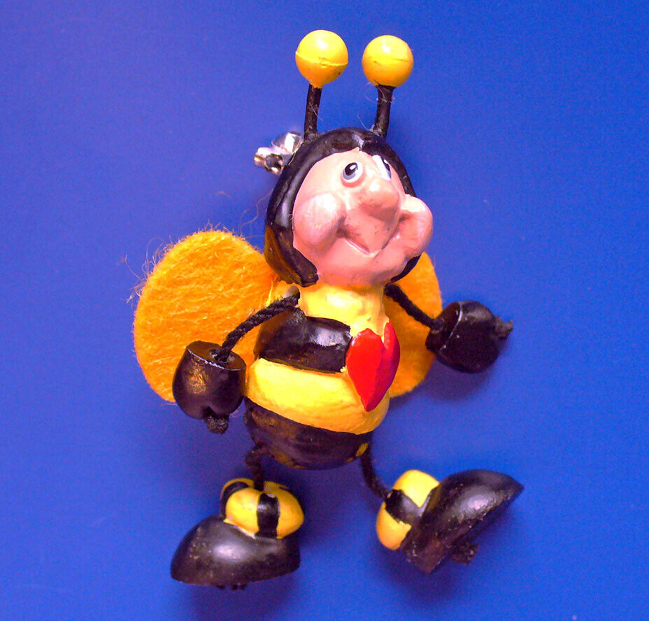 Russ PIN Valentines Vintage BUMBLEBEE Bee Man Anthropomorphic Jointed Brooch