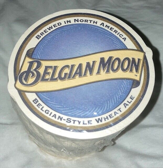 Pack of 100 BELGIAN MOON Bar Coaster 4 inch Round, 2-sided NEW Sealed Genuine
