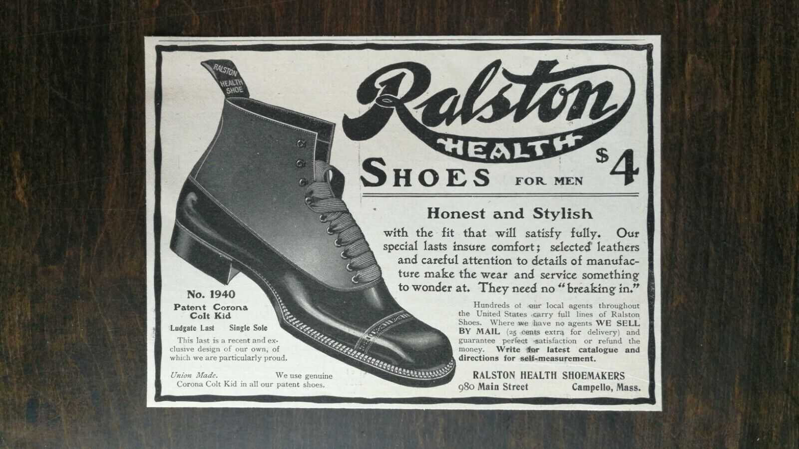 Vintage 1904 Ralston Health Shoes For Men Shoemakers Original Ad - 721
