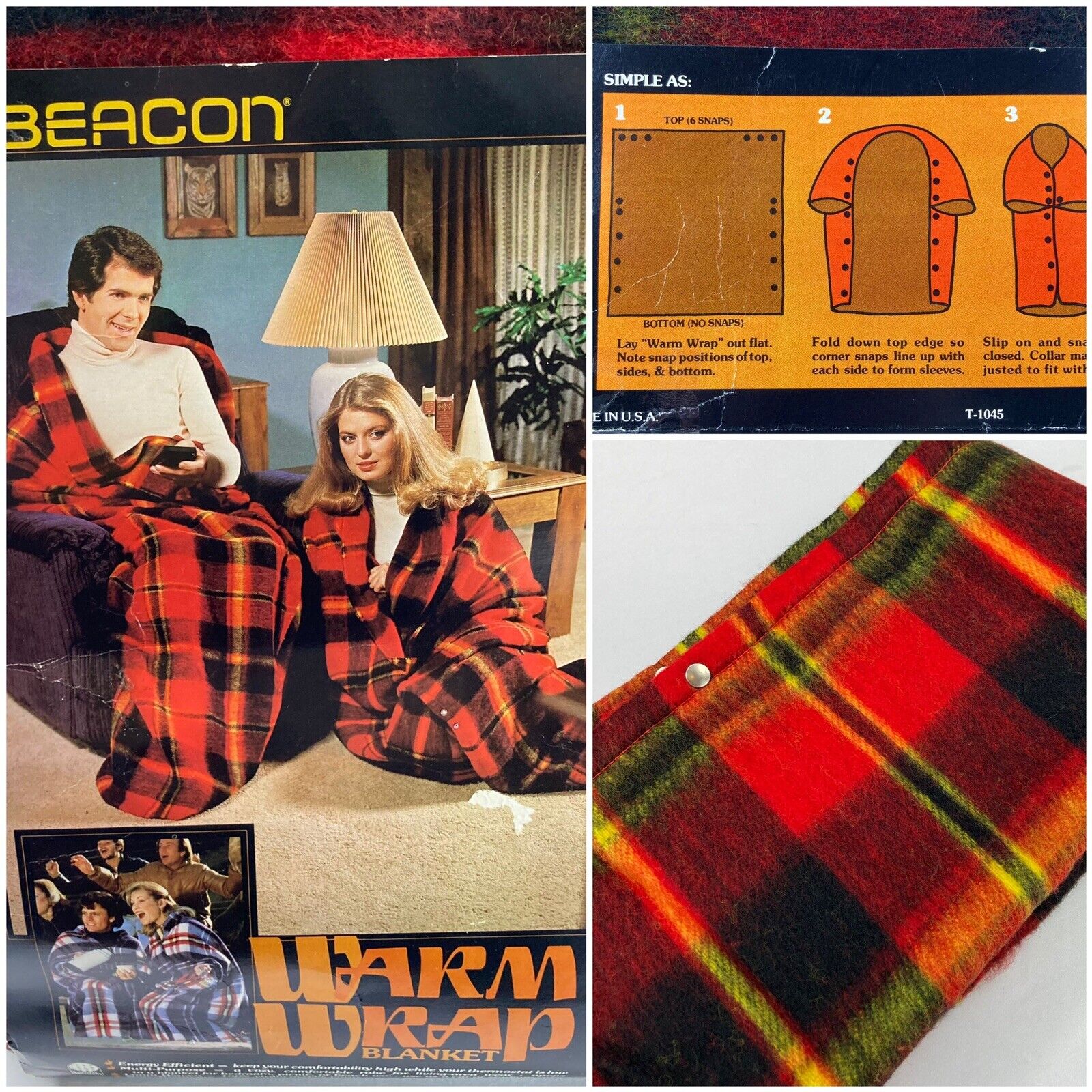 Vtg 70s NOS Beacon Blanket Plaid Warm Wrap Robe Acrylic 64\