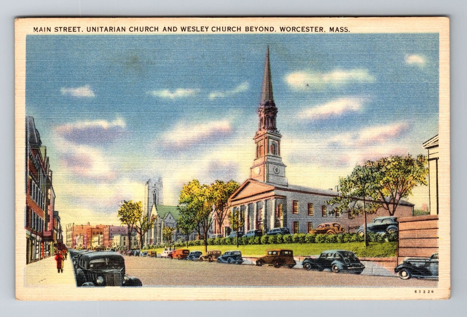 Worcester, MA-Massachusetts, Main St Unitarian Church c1951, Vintage Postcard