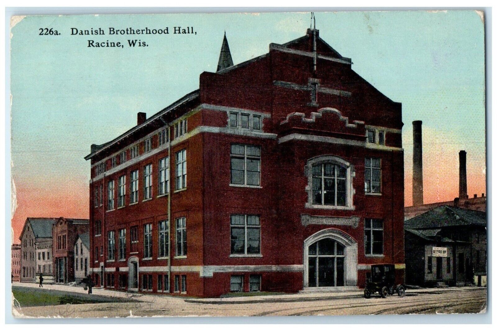 1914 Exterior Danish Brotherhood Hall Building Racine Wisconsin Vintage Postcard