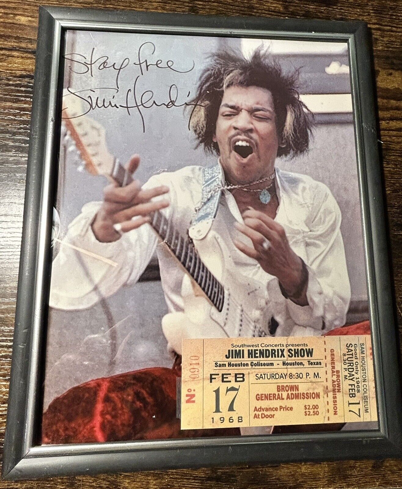 Jimi Hendrix signed  Framed Reprint photo And Ticket Stub 1968