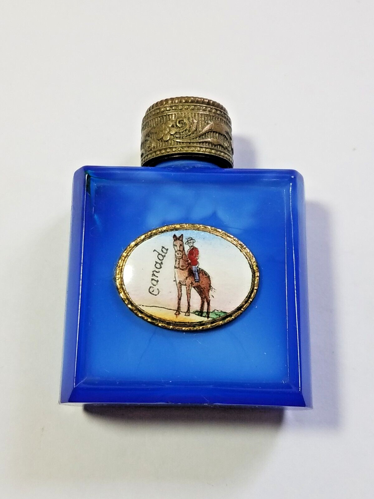 Vtg 1960-70 Czechoslovakia Filigree Miniature Empty Glass Perfume Bottle Brass